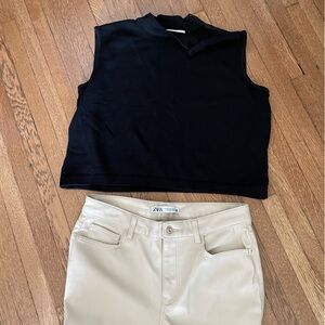 St John black sleeveless crop top womens medium boxy knit